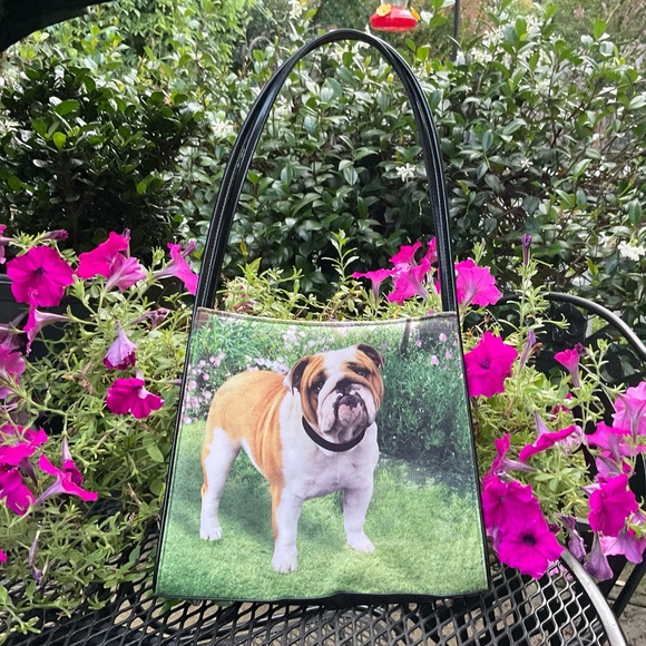 Adorable Bulldog Rhinestone Bling Collar Double Handle Silver Hardware Bag! - Picture 10 of 16